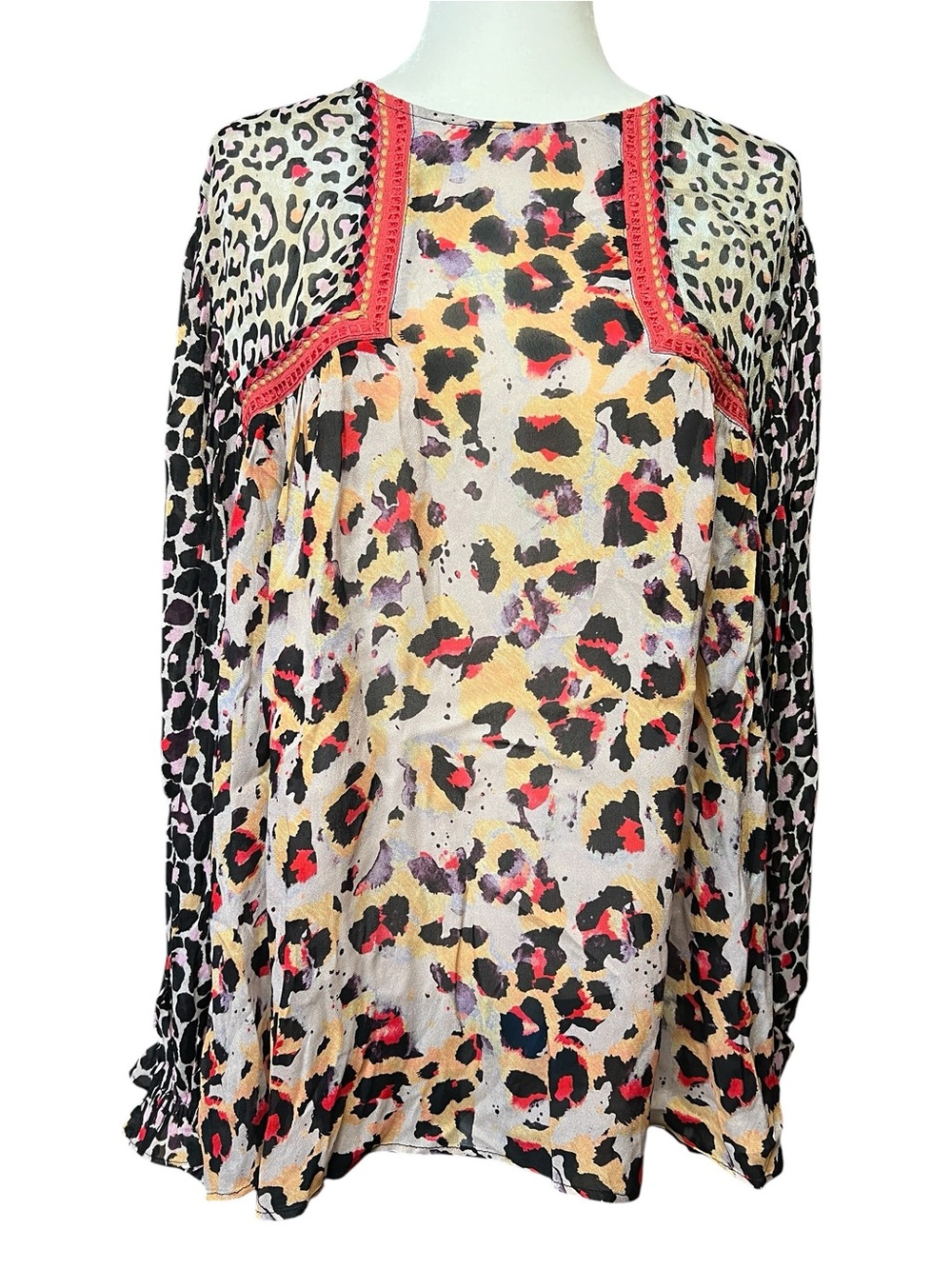 Bl^nk London for Anthropologie Joelle Leopard Peasant Blouse